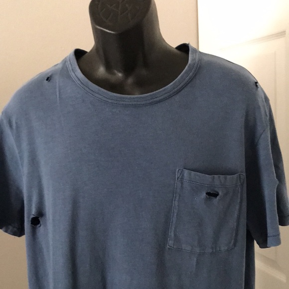 ♥️3X20 J CREW Mens Front Pocket Ripped Blue Dye Tee | L - Picture 3 of 10